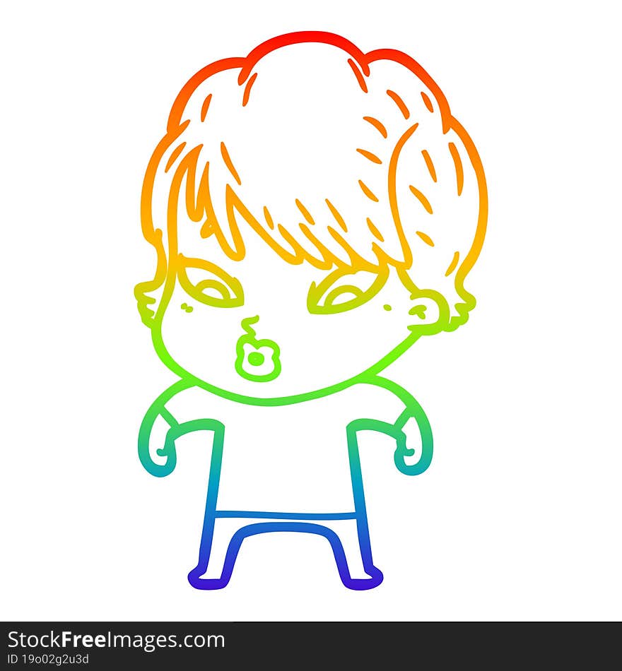 rainbow gradient line drawing of a cartoon woman