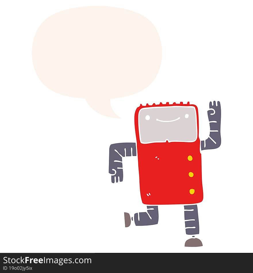 Cartoon Robot And Speech Bubble In Retro Style