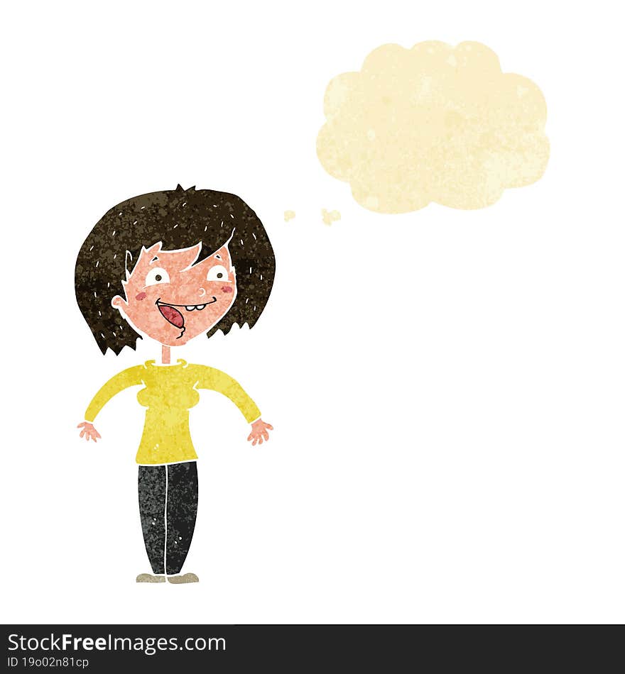 Cartoon Excited Woman With Thought Bubble