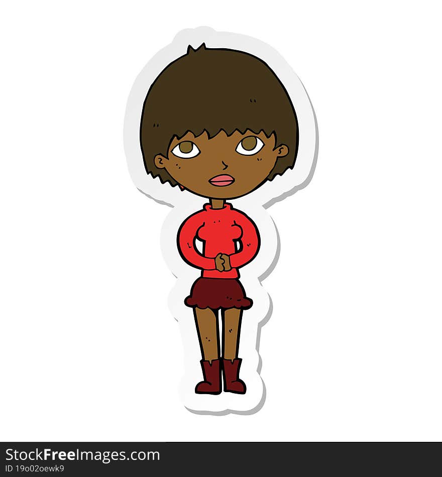 sticker of a cartoon woman waiting patiently