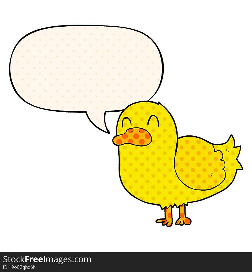 cartoon duck and speech bubble in comic book style