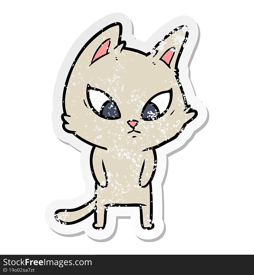 distressed sticker of a confused cartoon cat