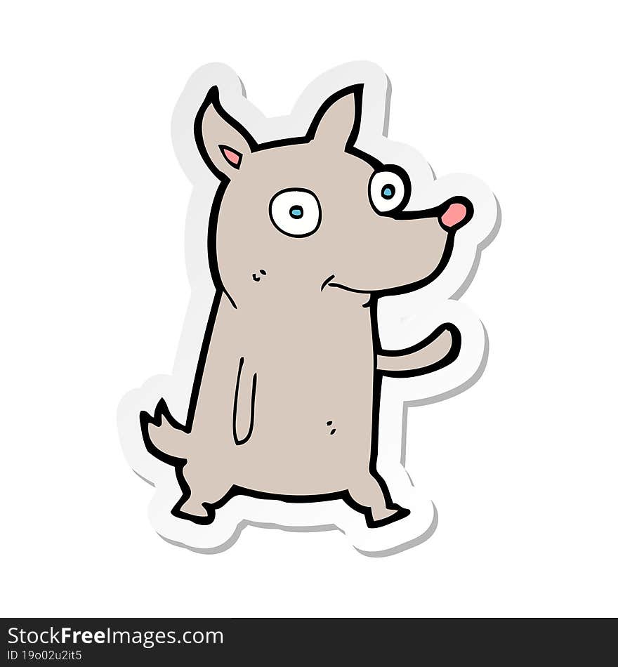 Sticker Of A Cartoon Little Dog Waving