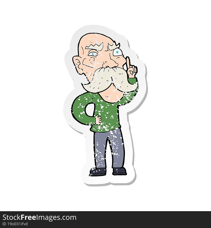 retro distressed sticker of a cartoon annoyed old man