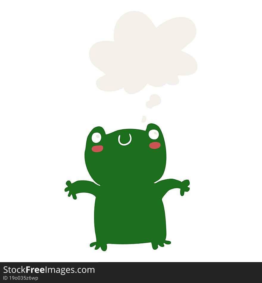 cartoon frog with thought bubble in retro style