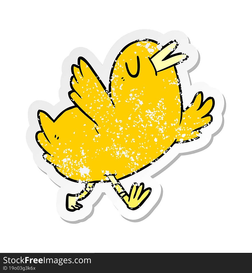 distressed sticker of a cartoon happy bird