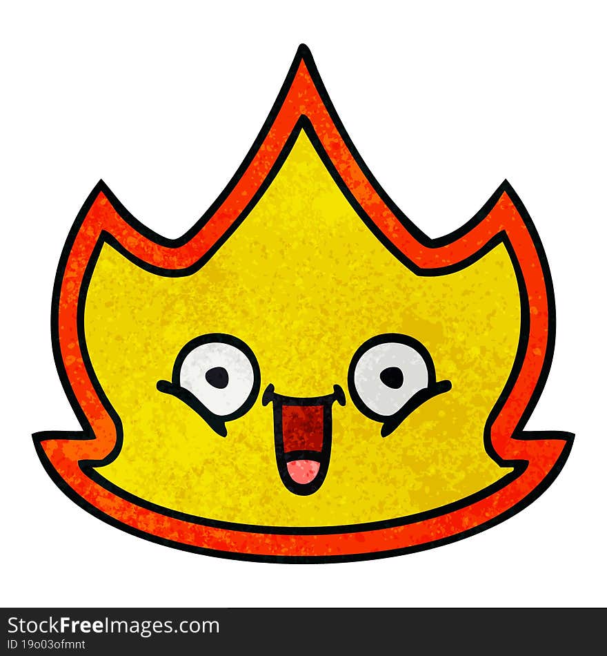 retro grunge texture cartoon happy fire