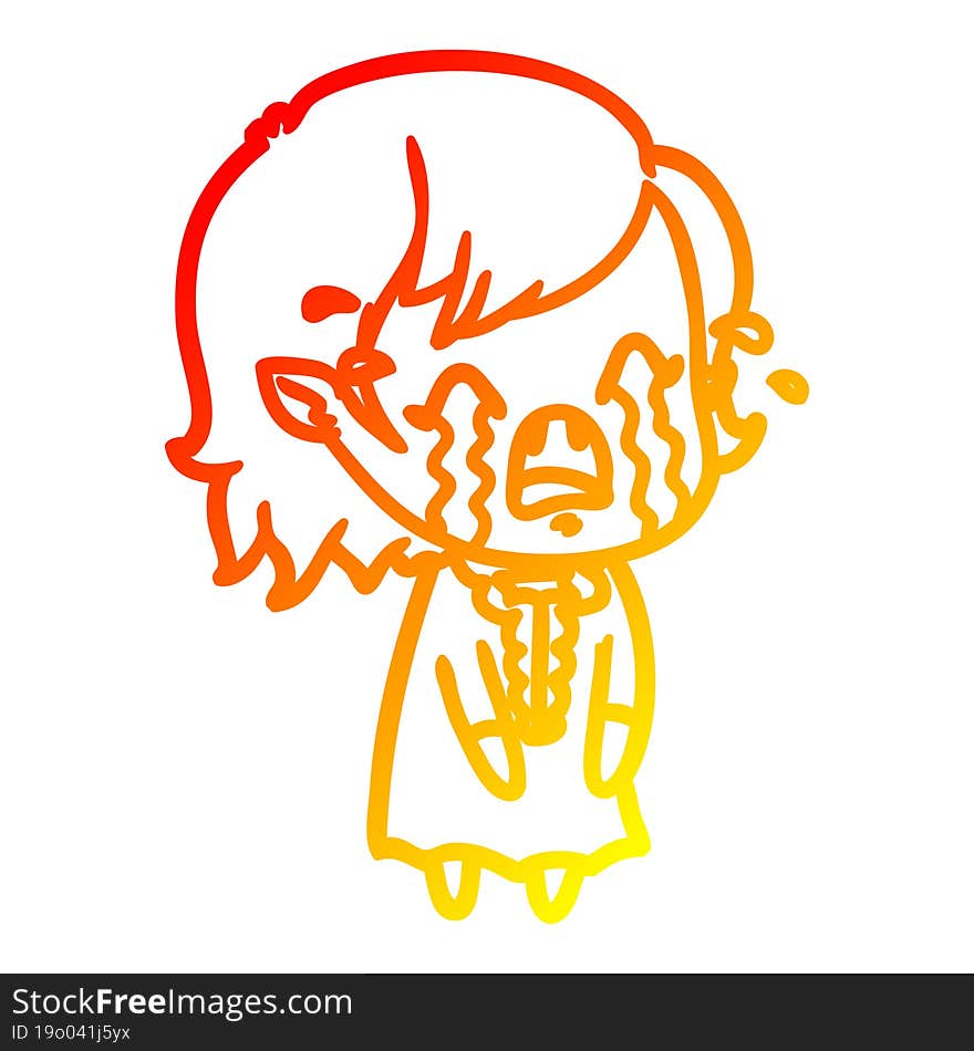 Warm Gradient Line Drawing Cartoon Crying Vampire Girl