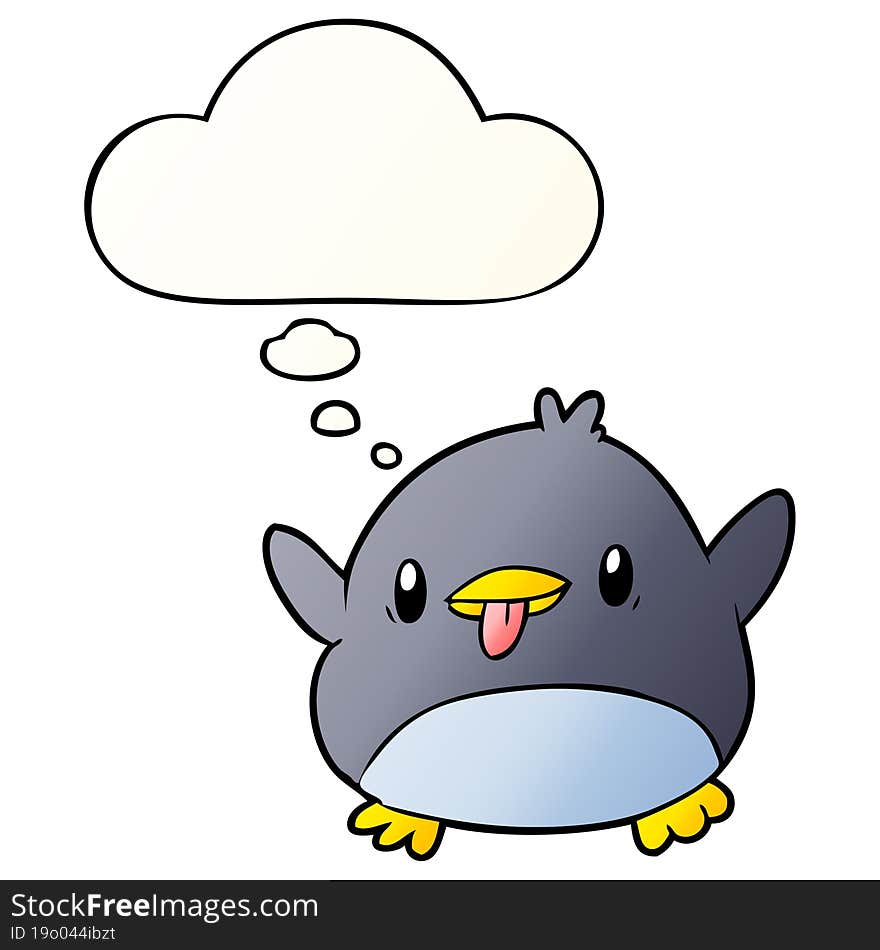 Cute Cartoon Penguin And Thought Bubble In Smooth Gradient Style