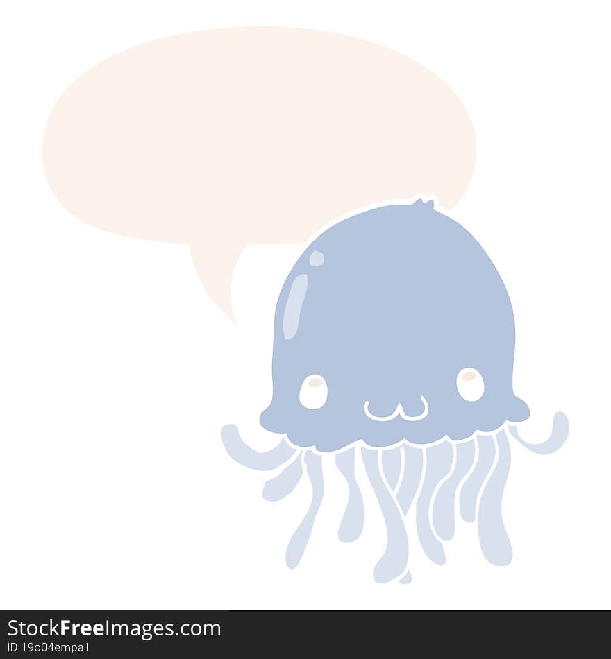 cartoon jellyfish and speech bubble in retro style