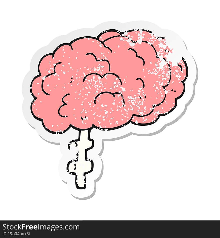 retro distressed sticker of a cartoon brain