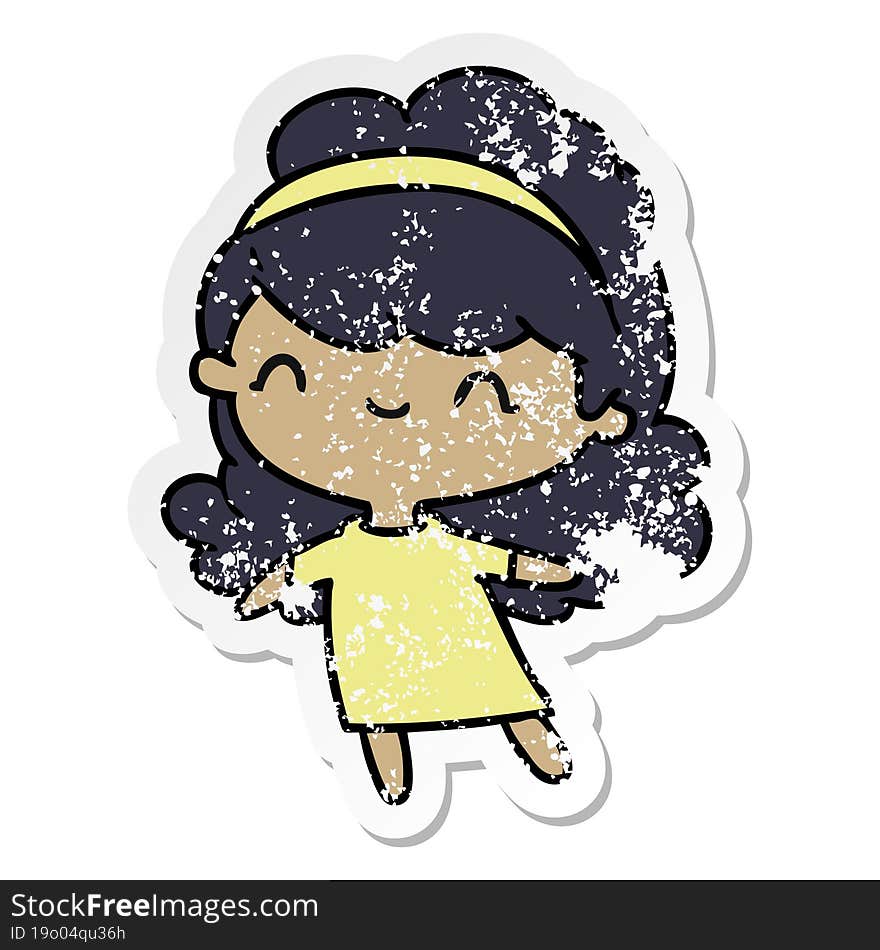distressed sticker cartoon illustration kawaii girl with head band. distressed sticker cartoon illustration kawaii girl with head band