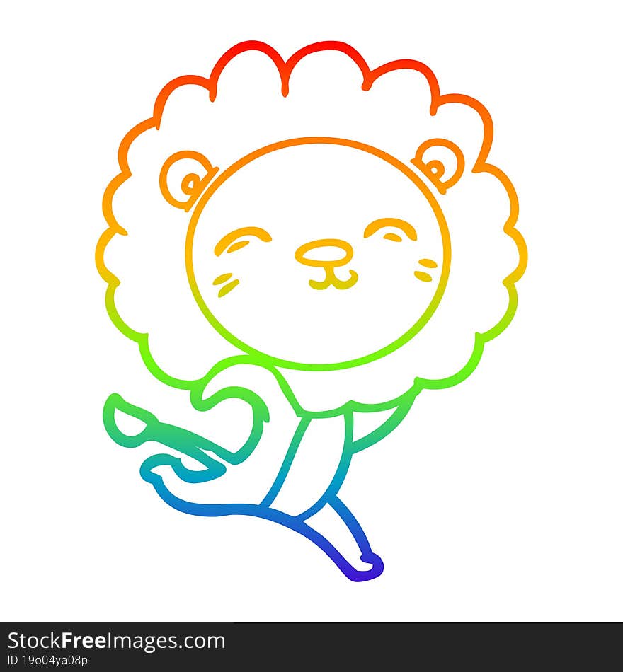 rainbow gradient line drawing of a cartoon lion