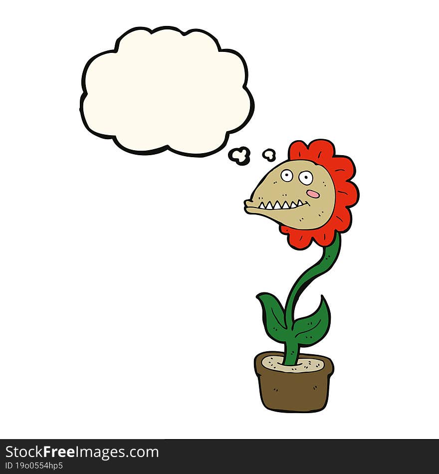 cartoon monster plant with thought bubble