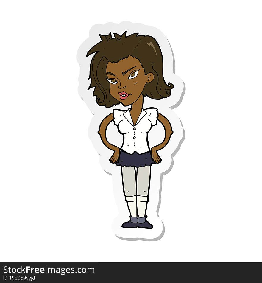 sticker of a cartoon woman with hands on hips