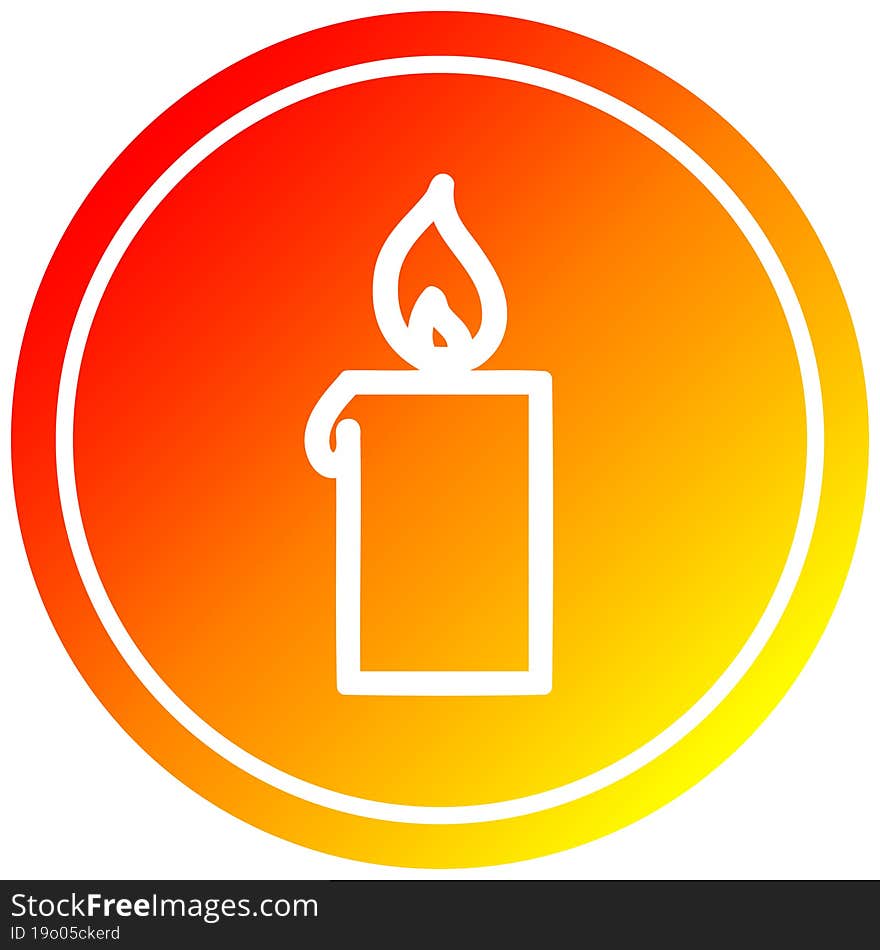 burning candle circular icon with warm gradient finish. burning candle circular icon with warm gradient finish