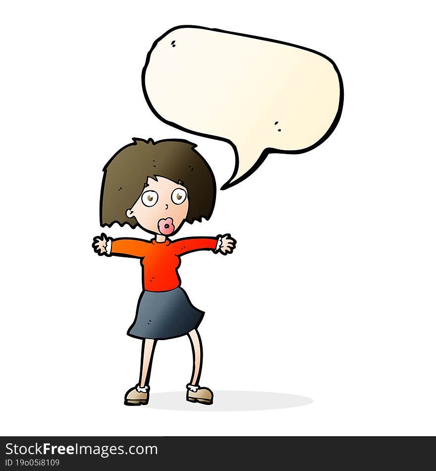 cartoon surprised woman with speech bubble