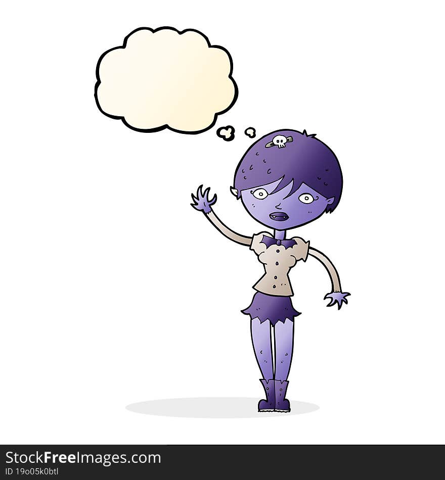 Cartoon Vampire Girl Waving With Thought Bubble