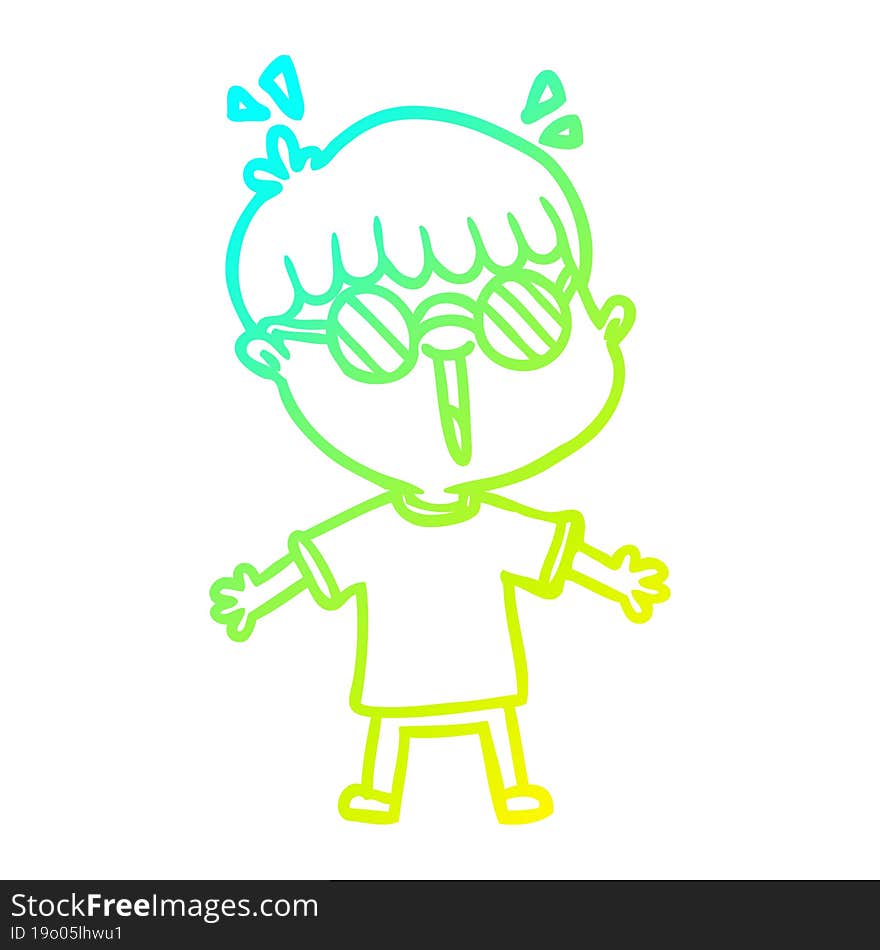 cold gradient line drawing cartoon boy wearing spectacles