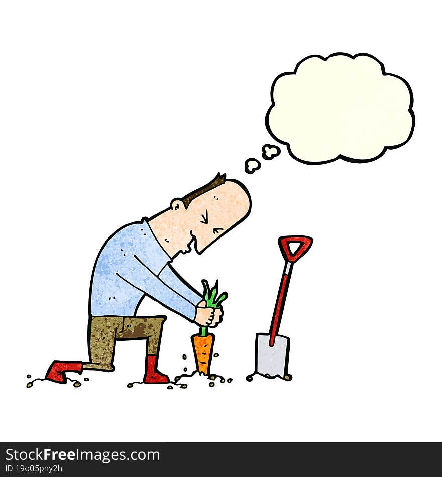 Cartoon Gardener With Thought Bubble