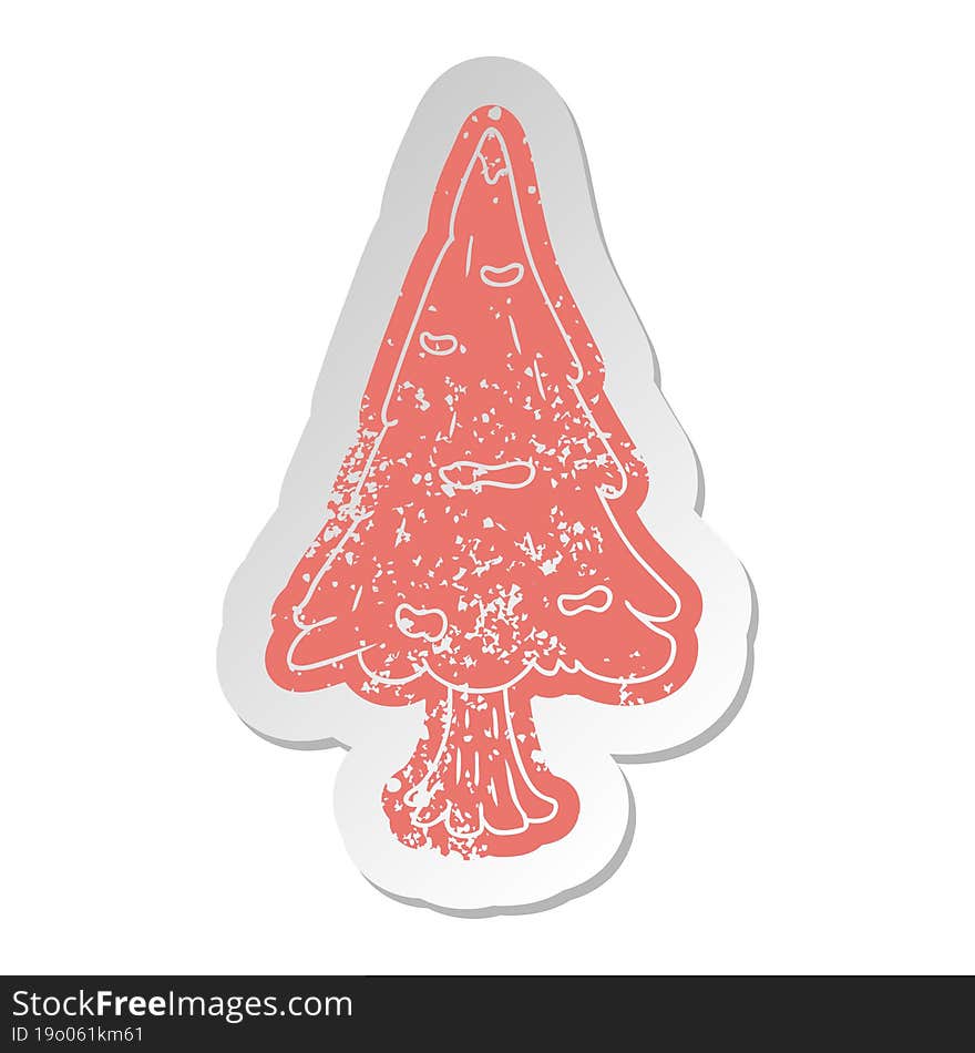 distressed old sticker single snow covered tree