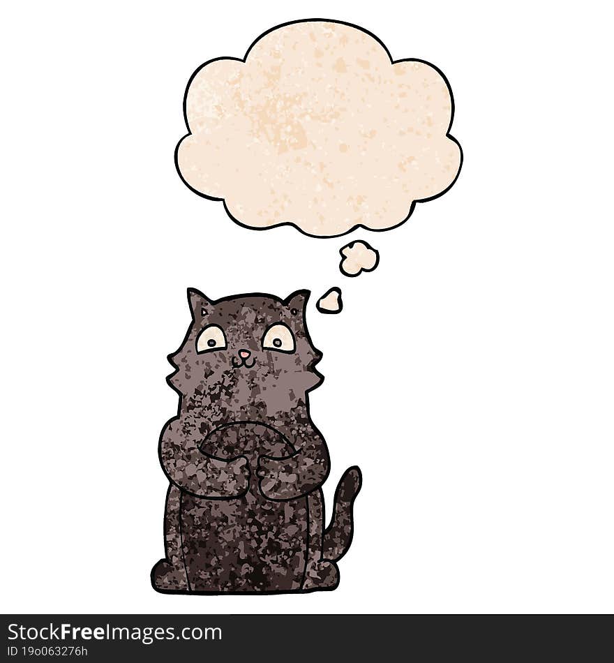 cartoon cat with thought bubble in grunge texture style. cartoon cat with thought bubble in grunge texture style