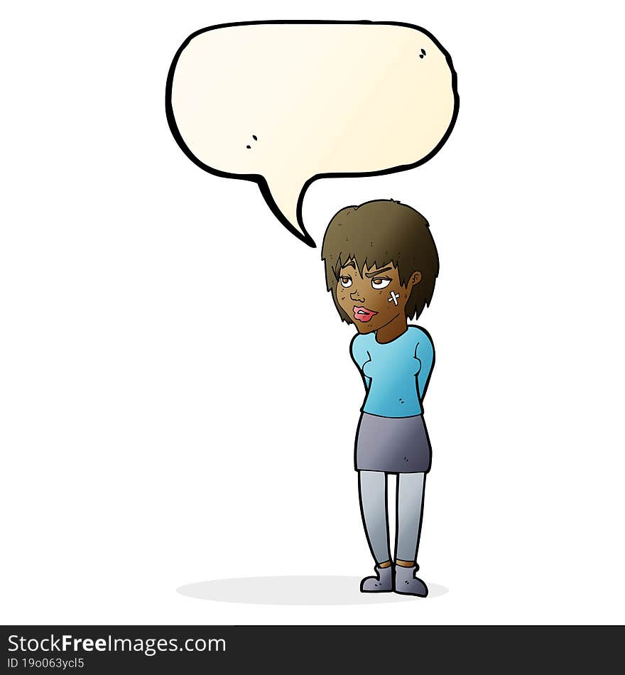 Cartoon Woman With Plaster On Face With Speech Bubble