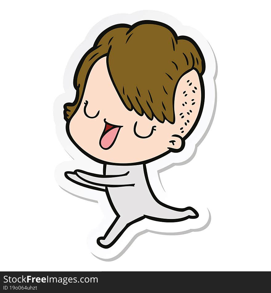 sticker of a cute cartoon girl with hipster haircut