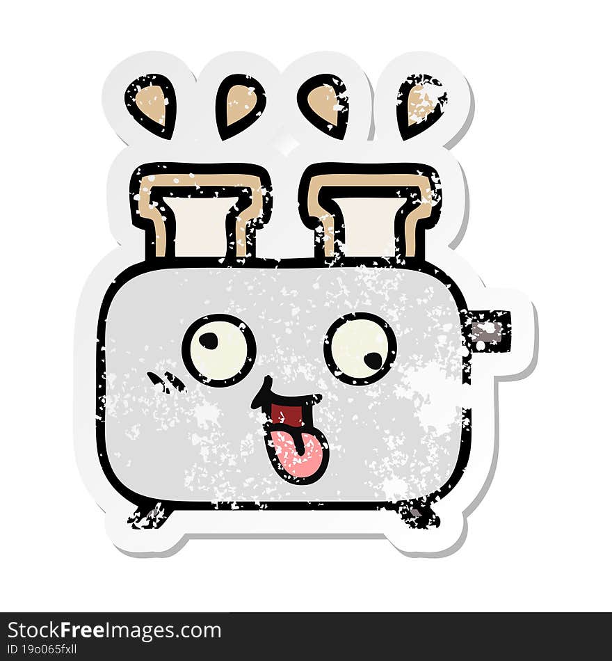 distressed sticker of a cute cartoon of a toaster