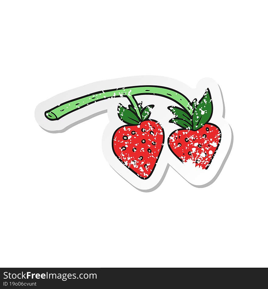 retro distressed sticker of a cartoon strawberries