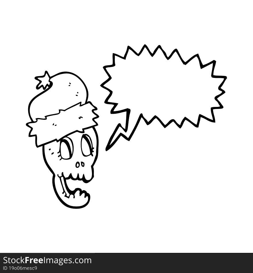 Speech Bubble Cartoon Christmas Hat On Skull