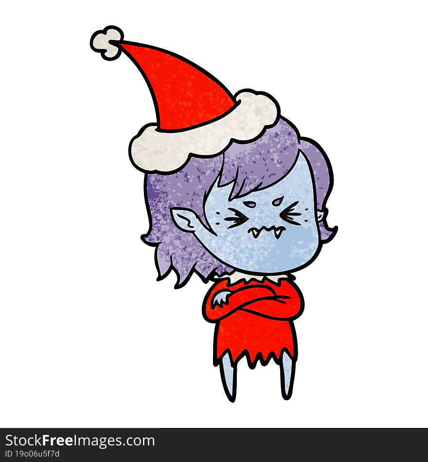 annoyed textured cartoon of a vampire girl wearing santa hat