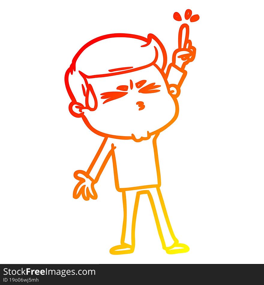 warm gradient line drawing cartoon man sweating