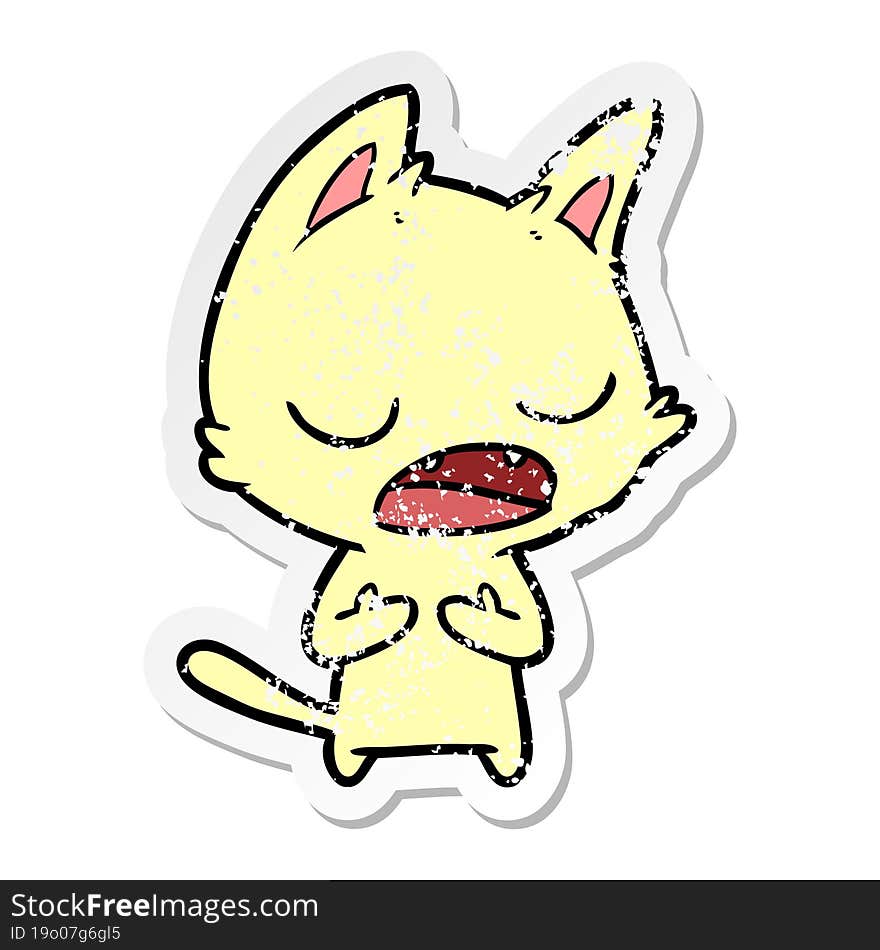 distressed sticker of a talking cat cartoon