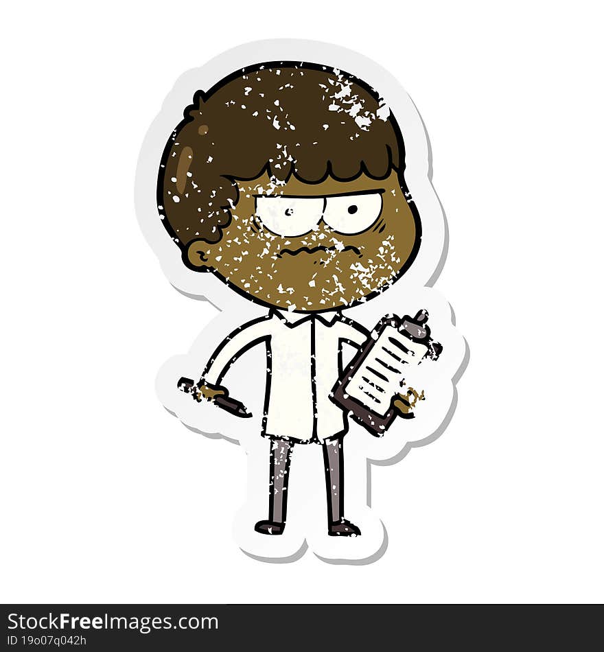 Distressed Sticker Of A Cartoon Annoyed Man