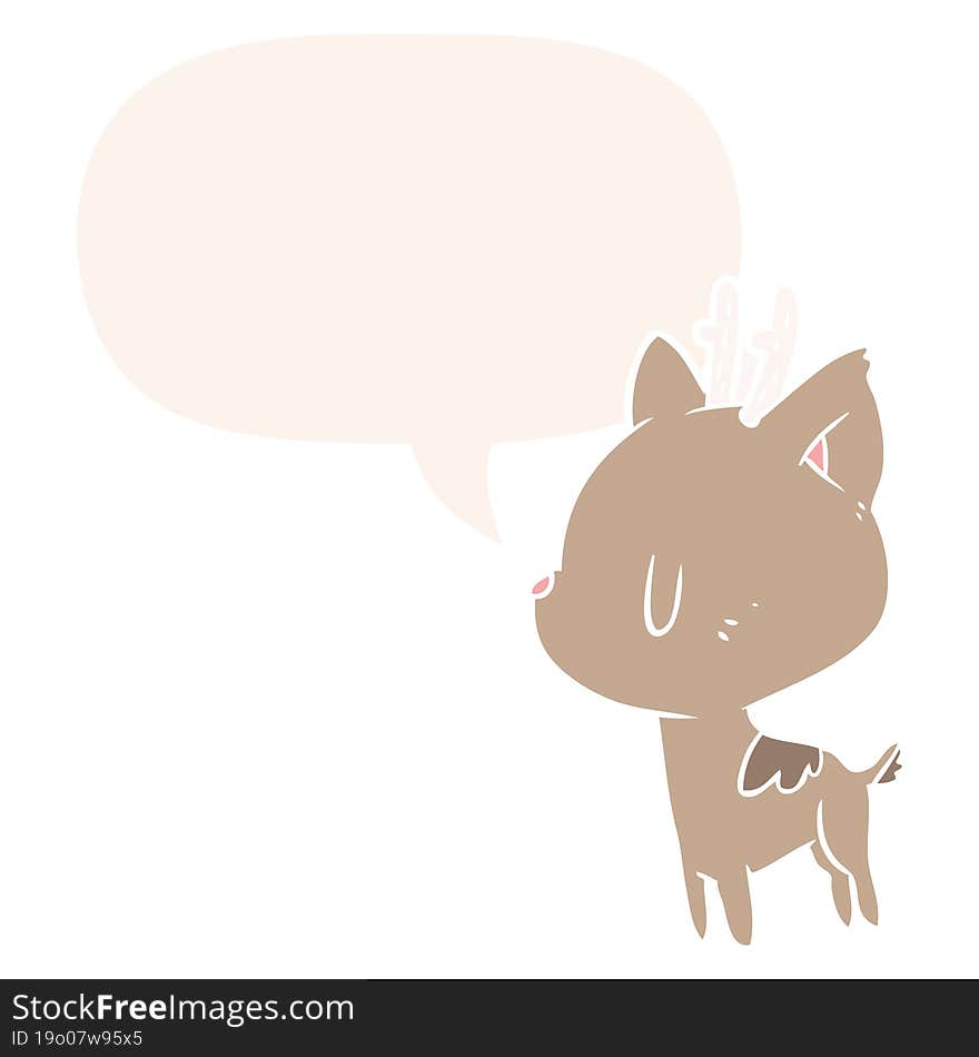 cute cartoon deer and speech bubble in retro style