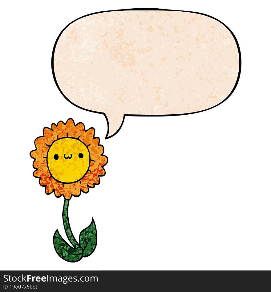 Cartoon Flower And Speech Bubble In Retro Texture Style