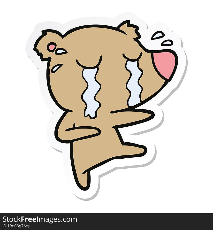 Sticker Of A Cartoon Crying Bear