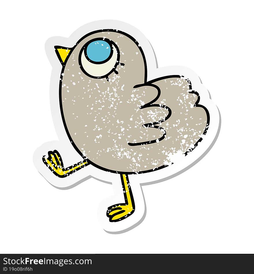 Distressed Sticker Of A Quirky Hand Drawn Cartoon Yellow Bird