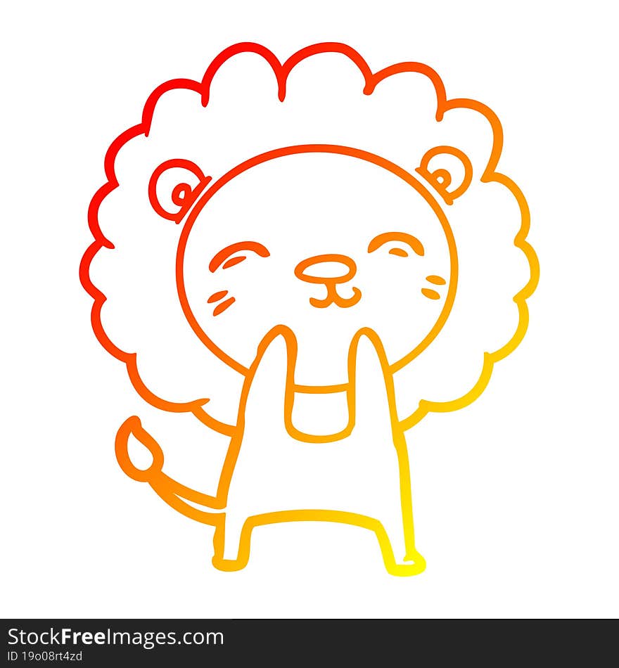 warm gradient line drawing of a cartoon lion