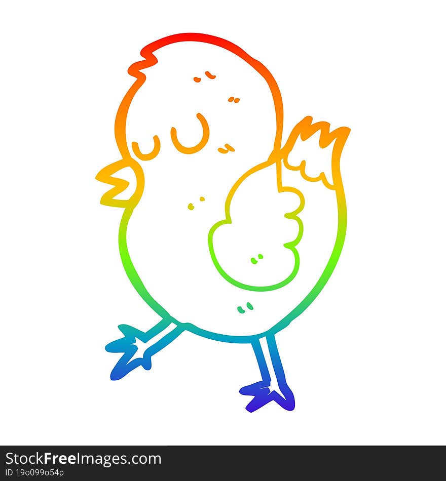 rainbow gradient line drawing of a cartoon bird