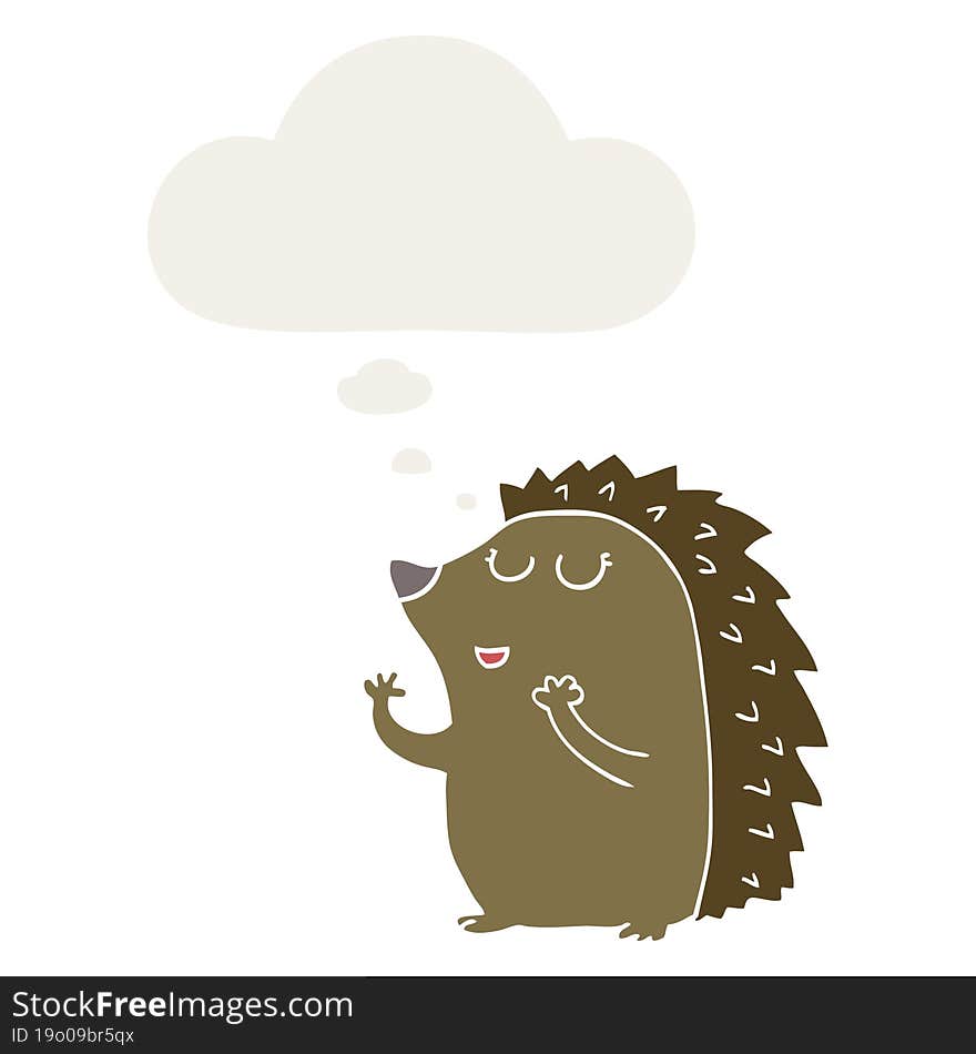 cartoon hedgehog and thought bubble in retro style