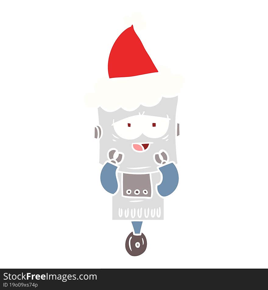 flat color illustration of a robot wearing santa hat