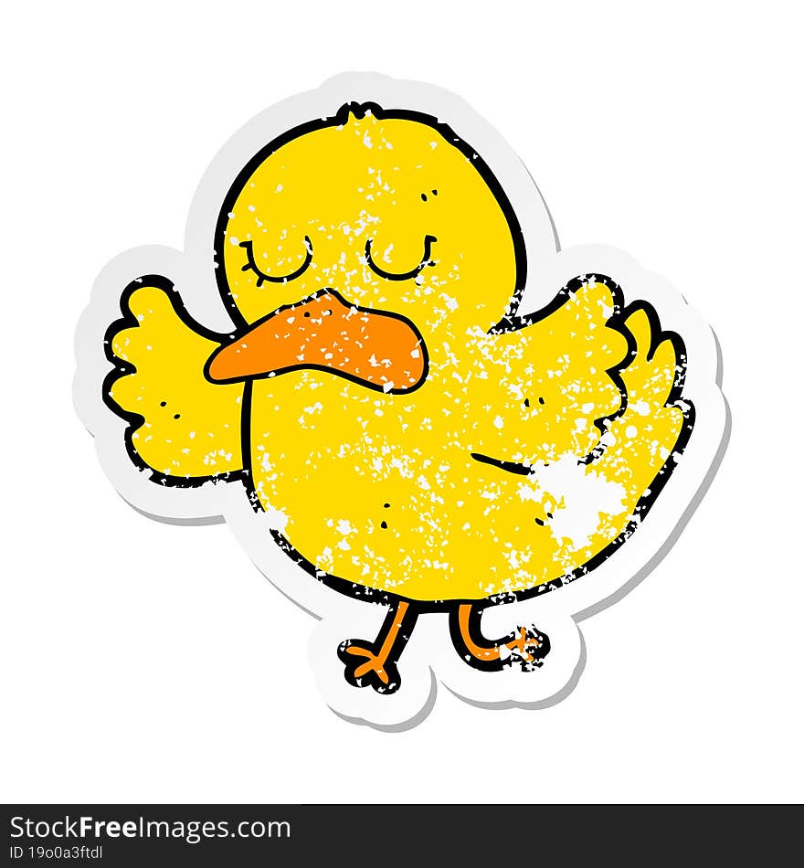 distressed sticker of a cartoon duck