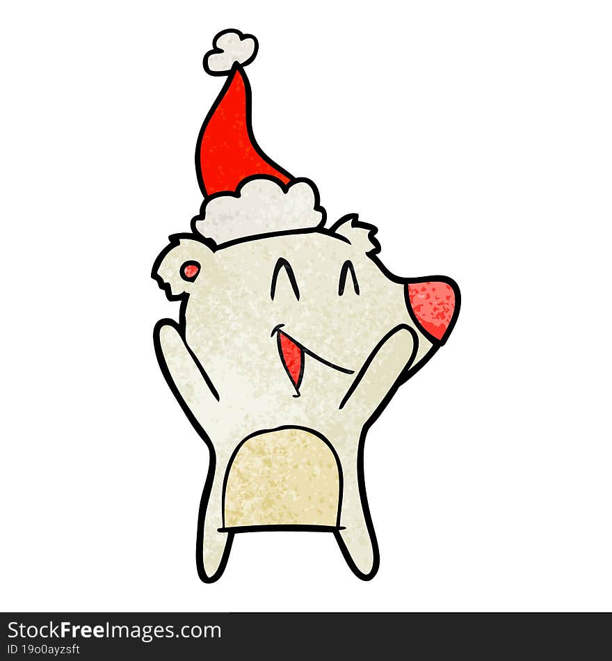 laughing polar bear hand drawn textured cartoon of a wearing santa hat. laughing polar bear hand drawn textured cartoon of a wearing santa hat