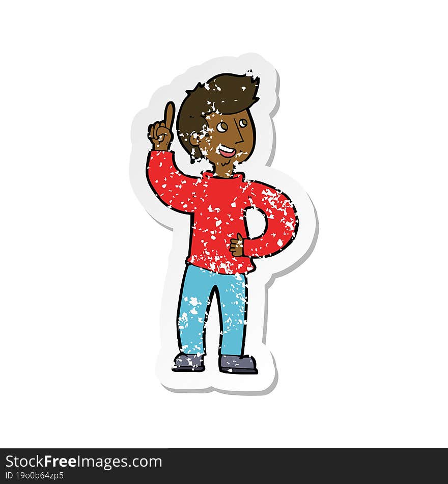 Retro Distressed Sticker Of A Cartoon Man With Idea