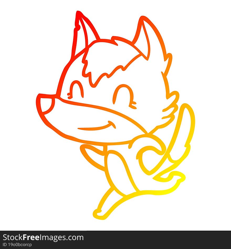 warm gradient line drawing friendly cartoon wolf running