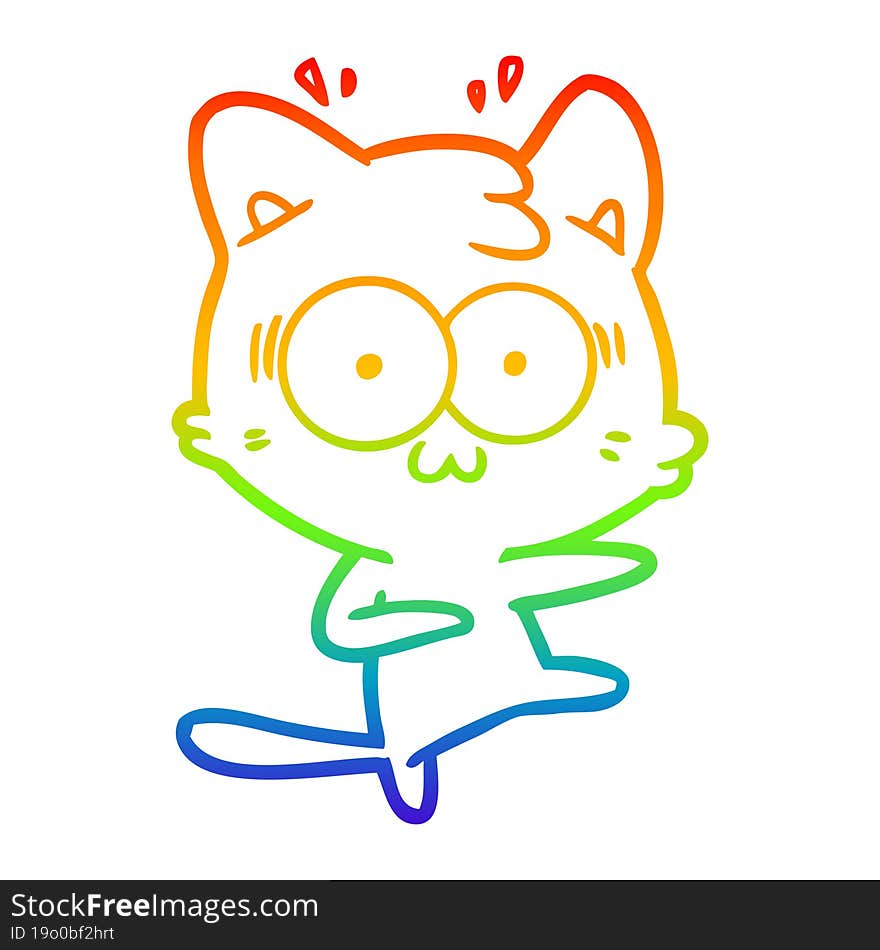 rainbow gradient line drawing cartoon surprised cat