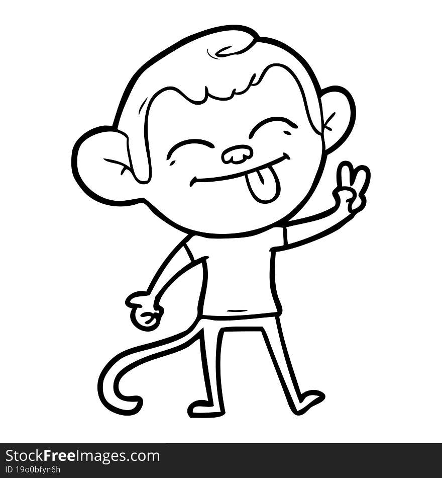 funny cartoon monkey making peace sign. funny cartoon monkey making peace sign