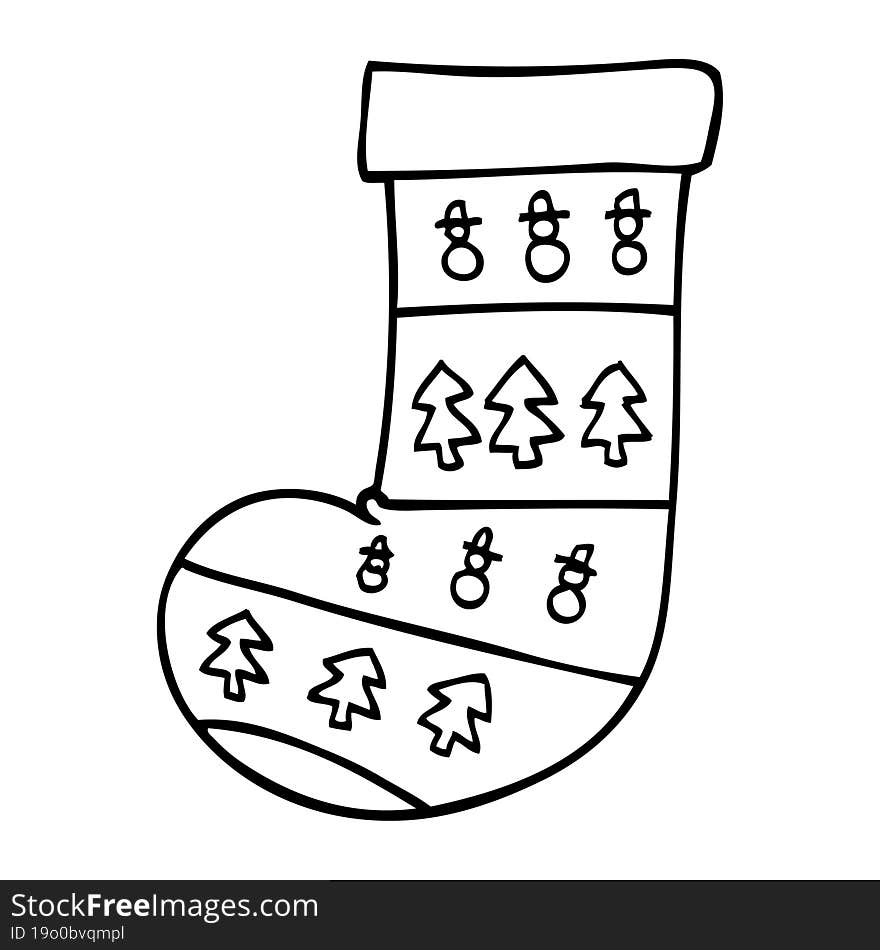 line drawing cartoon christmas stocking